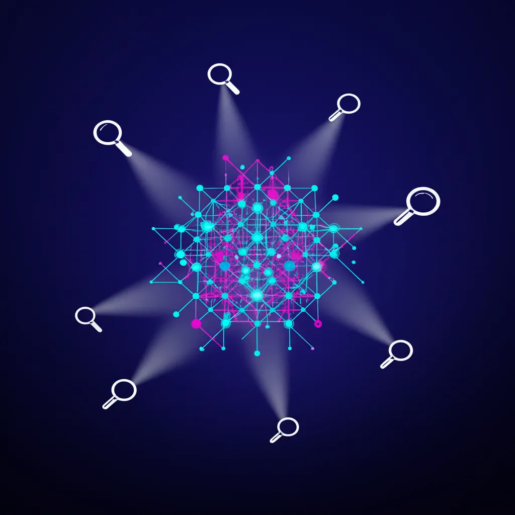 Абстрактная визуализация, иллюстрирующая поиск датасетов в цифровом пространстве.