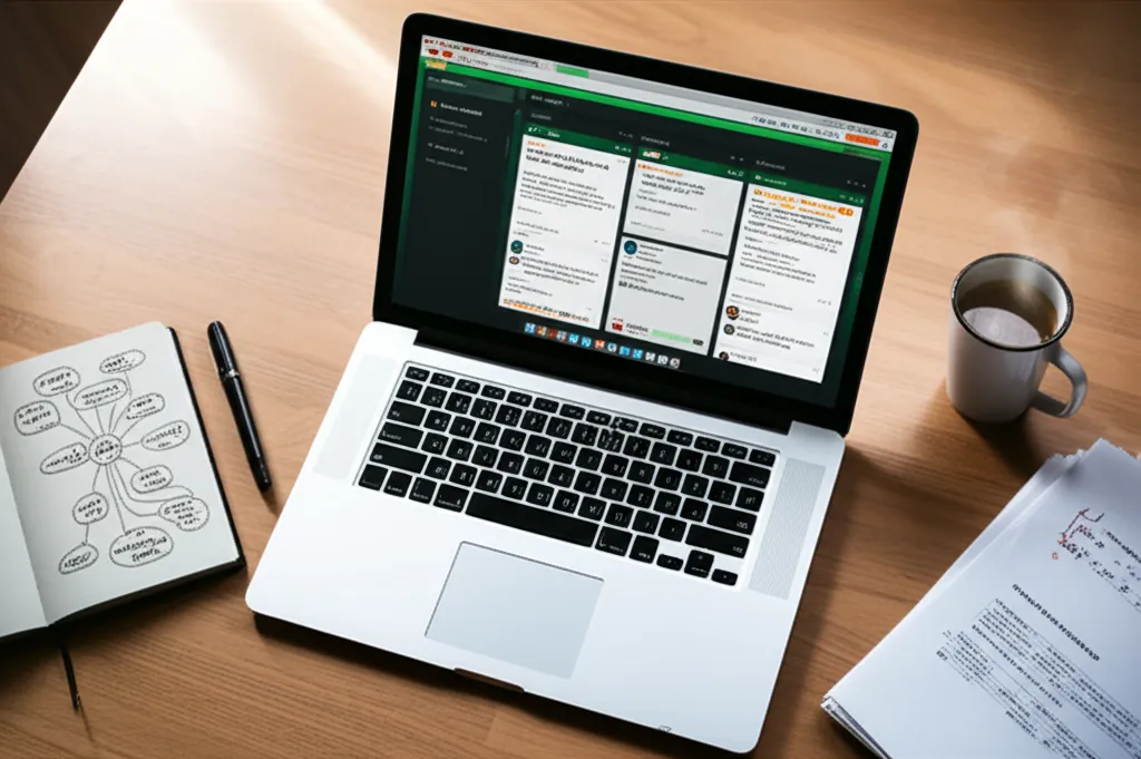 Организованный процесс Поиск и работа с внештатными авторами на примере рабочего стола с ноутбуком и планами контента.