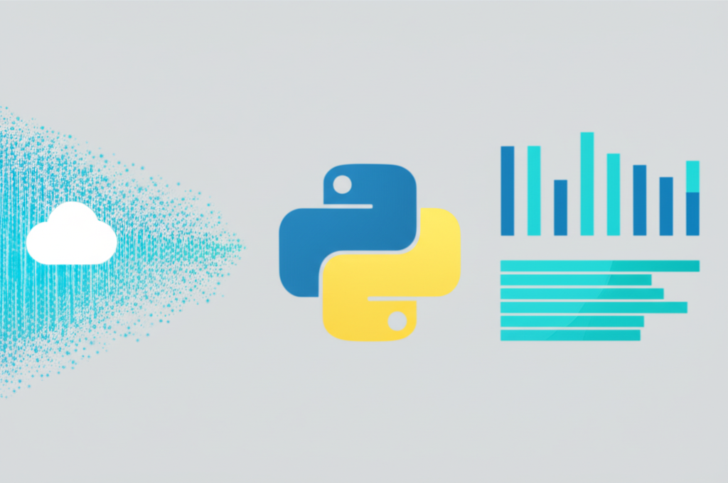 Абстрактная визуализация, иллюстрирующая анализ датасета в python с помощью графиков и диаграмм.