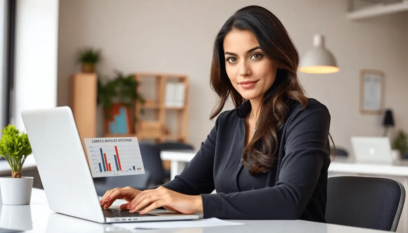 Поставщики онлайн, девушка за ноутбуком, анализ данных