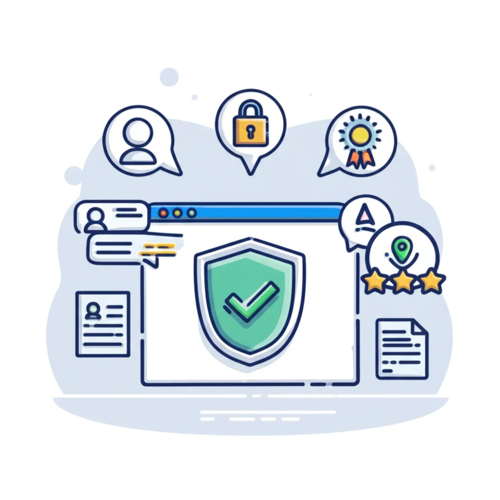 Современная инфографика, иллюстрирующая повышение доверия к сайту через элементы безопасности и социальных доказательств.