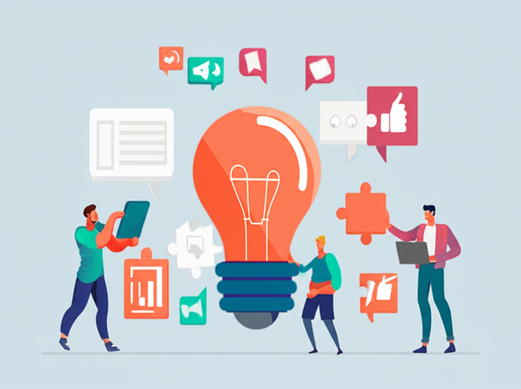 Команда и клиенты обсуждают проект, иллюстрируя повышение потребительской ценности совместной разработкой продуктов.