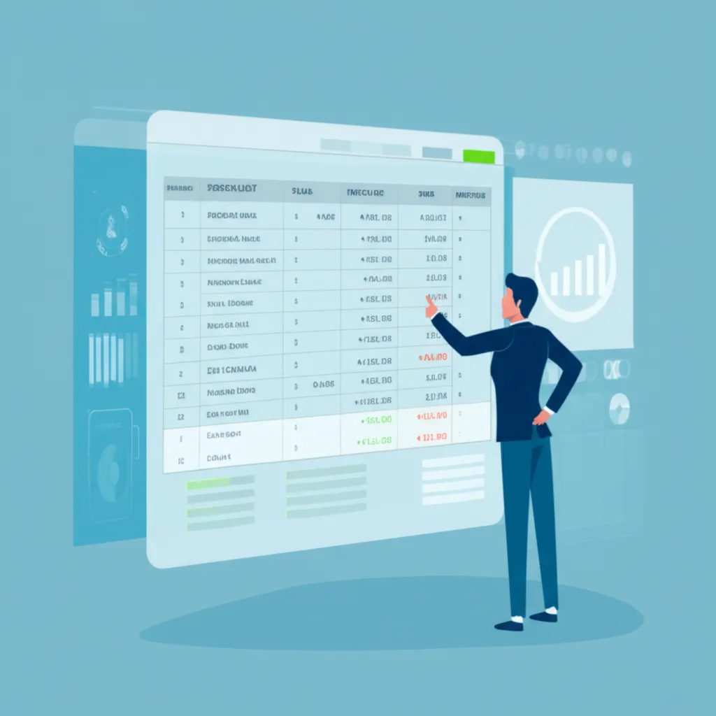 Специалист анализирует данные, которые содержит прайс лист поставщика, на цифровом интерфейсе.