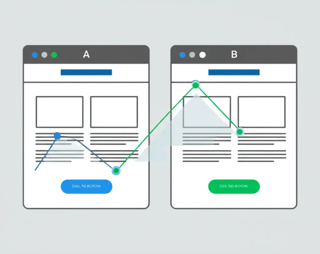 Визуализация ключевых идей A/B тестирования на примере сравнения двух вариантов дизайна.