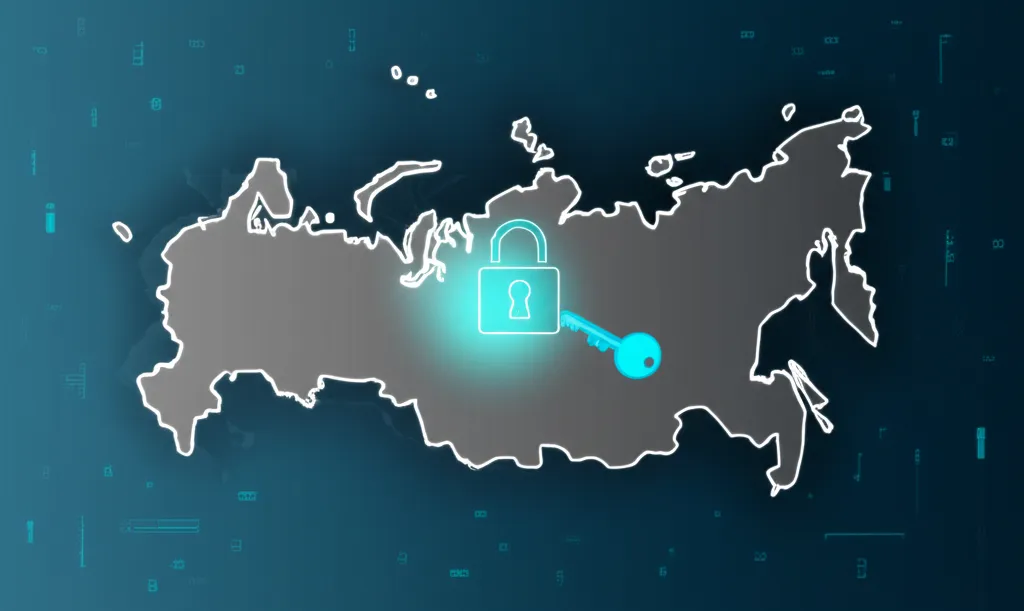 Цифровой замок на карте России, символизирующий правомерность использования прокси Россия 2025.