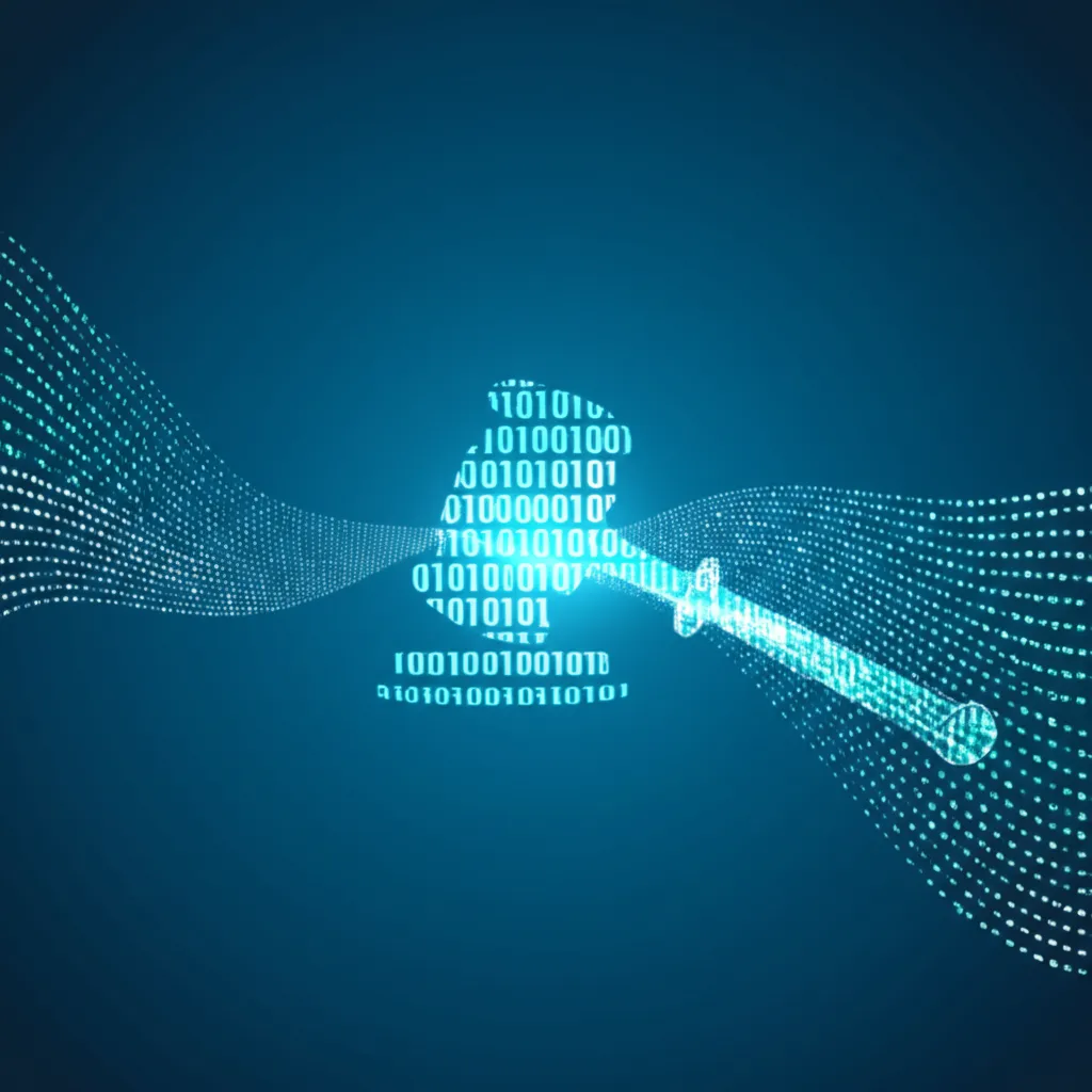 Стилизованное изображение, символизирующее правовое обоснование парсинга открытых данных Россия: цифровой молоток судьи и потоки информации.