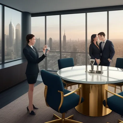 Деловые партнеры празднуют успех в современном офисе, иллюстрируя Празднование побед с партнерами на практике.