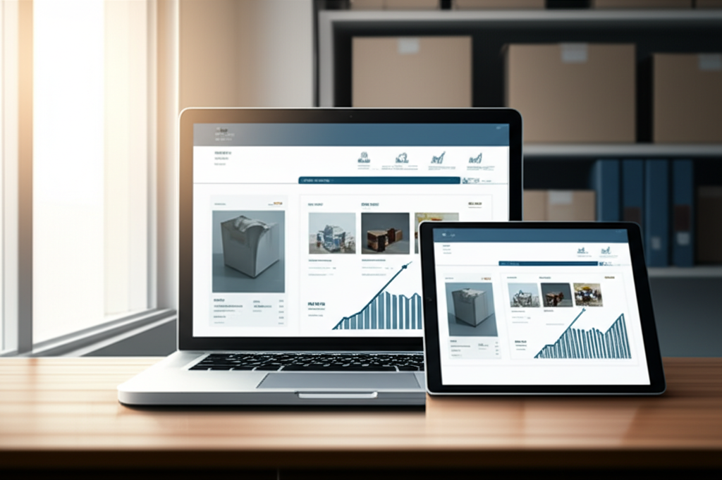 Современные приложения для создания прайс листа на экране ноутбука в офисе.