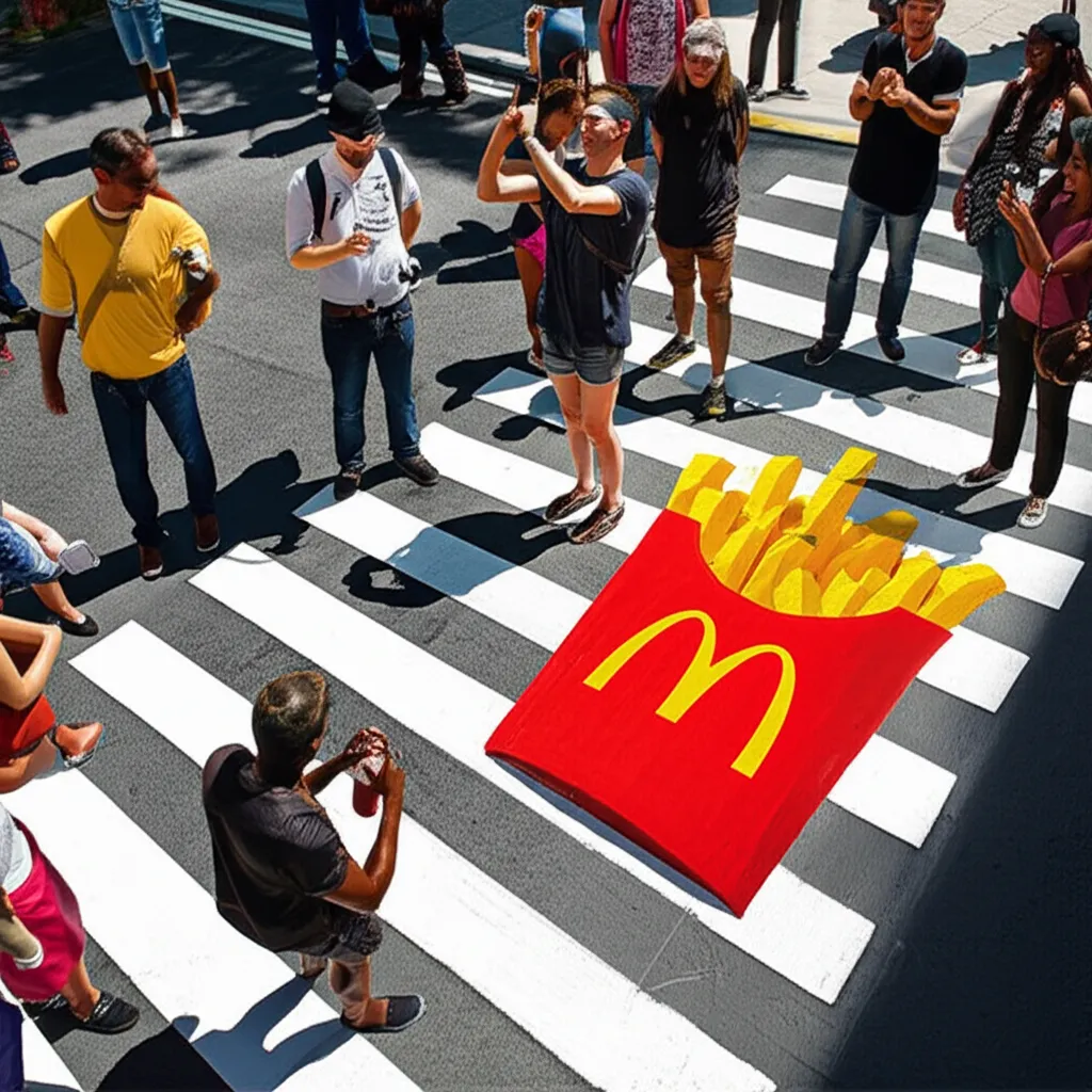 Креативное применение партизанского маркетинга на оживленной городской улице.