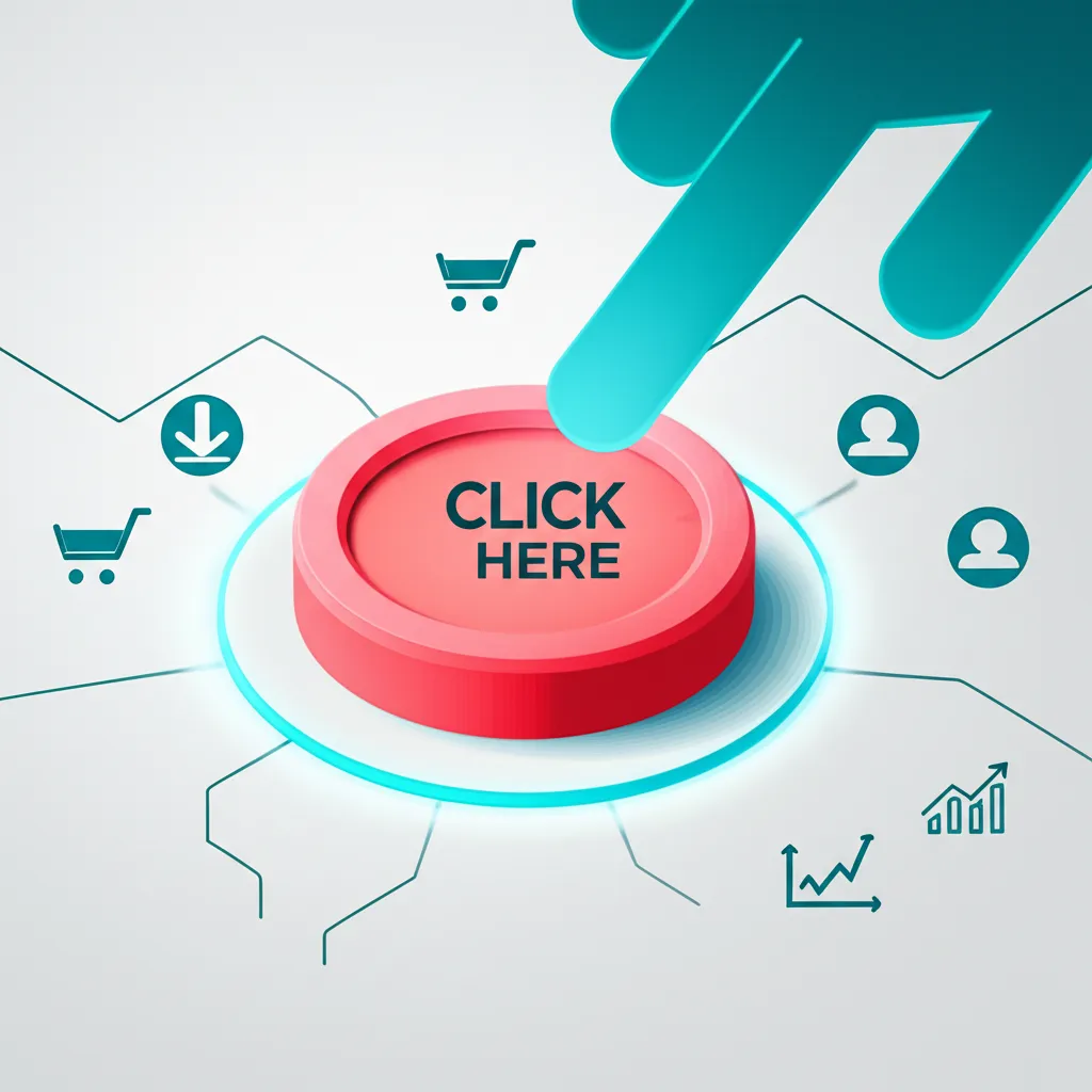 Инфографика, иллюстрирующая примеры призывов к действию: кнопка CTA, на которую нажимает пользователь, и иконки результатов.