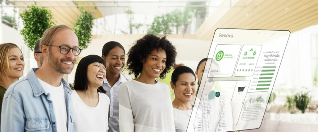 Инфографика и люди, анализирующие данные, что отражает приоритеты потребителей 2025 году