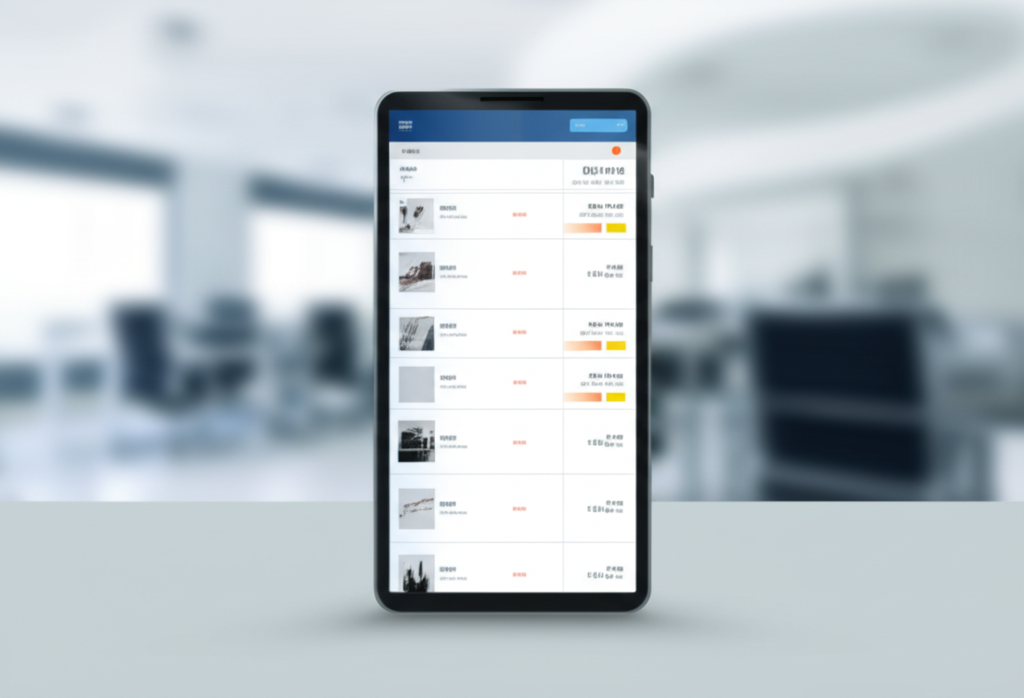 Интерфейс современной программы для создания прайс листов на экране планшета