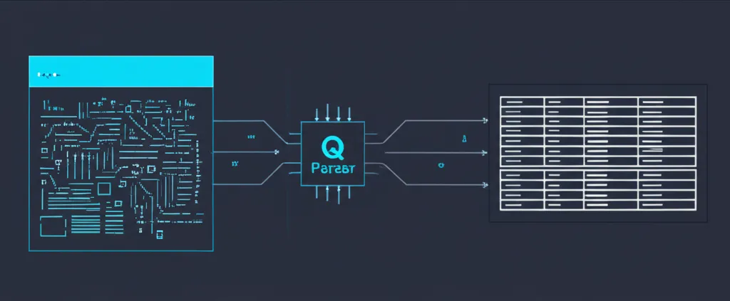 Схематичное изображение того, как q парсер преобразует хаотичную информацию в структурированные данные.