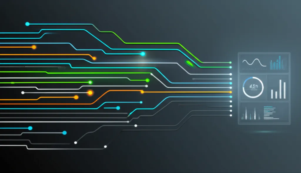 Инфографика, иллюстрирующая этапы разработка дашбордов в реальном времени для анализа бизнес-метрик.