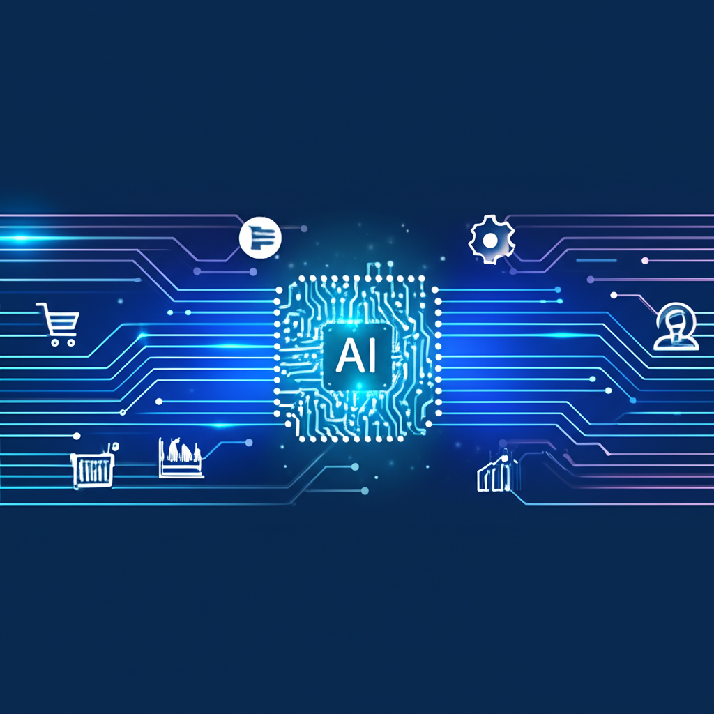 Схематичное изображение, иллюстрирующее роль data-driven ИИ в улучшении бизнеса через анализ потоков информации.