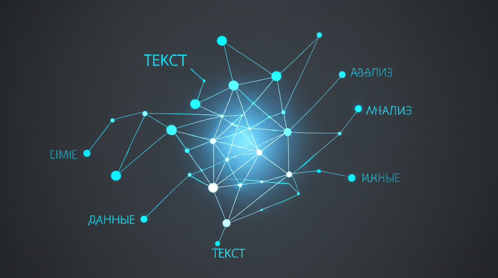Абстрактная визуализация, представляющая русские текстовые датасеты в виде нейронной сети.