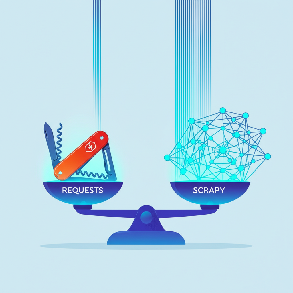 Концептуальное сравнение scrapy vs requests что лучше: простой швейцарский нож (Requests) против сложной нейронной сети (Scrapy).