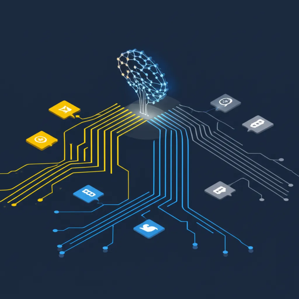 Абстрактная визуализация процесса, где выполняется сентимент-анализ отзывов (эмоциональный анализ) текстовых данных.