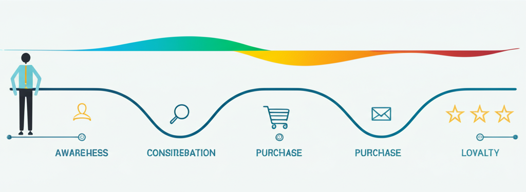 Детальная инфографика, иллюстрирующая составление карты путешествия клиента от точки А к точке Б.