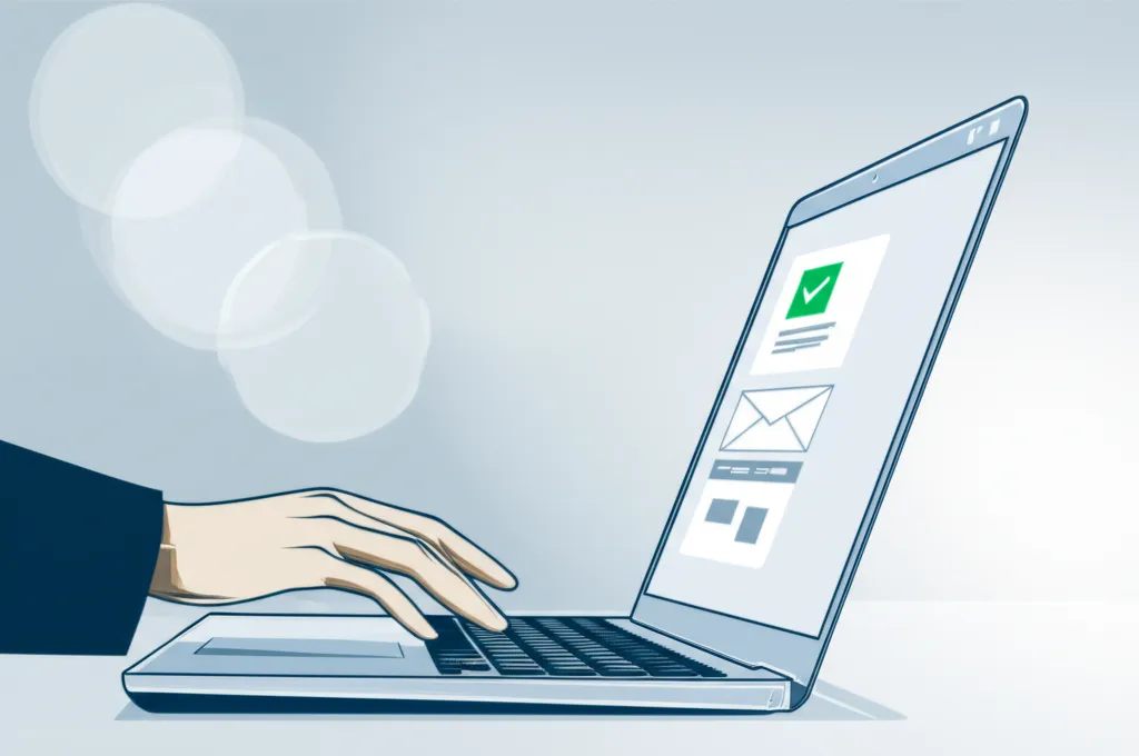 Профессионал в офисе читает на ноутбуке b2b письма которые читают россия с положительным откликом