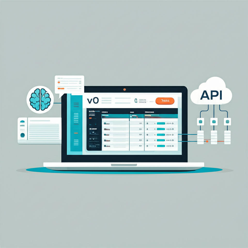 Иллюстрация процесса: создание seo rank tracker с serp api и v0 на экране современного компьютера.