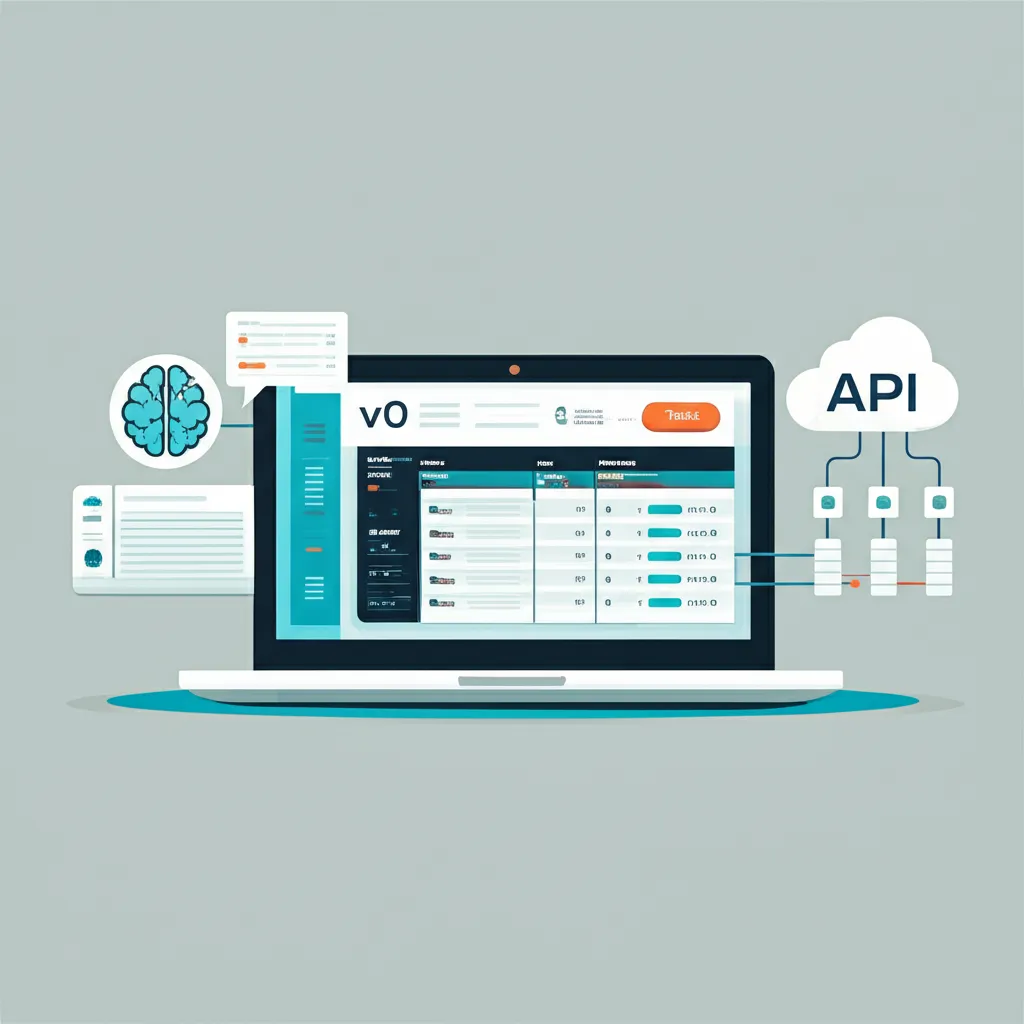 Иллюстрация процесса: создание seo rank tracker с serp api и v0 на экране современного компьютера.