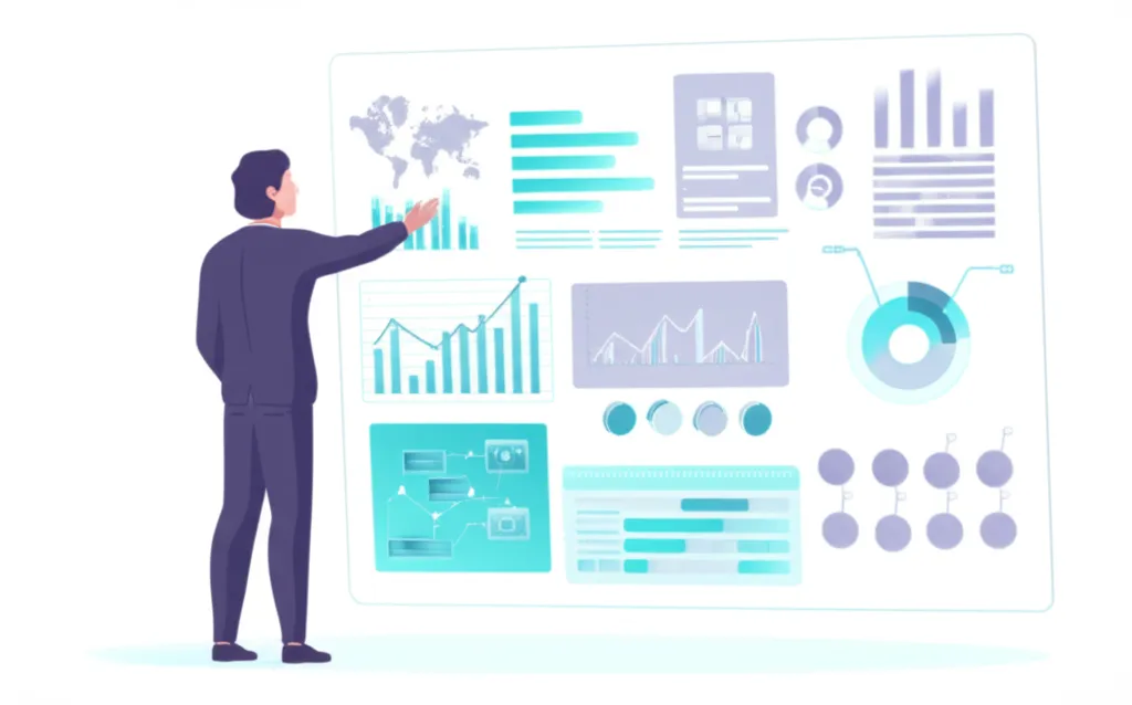 Сравнение инструментов автоматизации социальных сетей на экране футуристичного интерфейса, который анализирует данные.