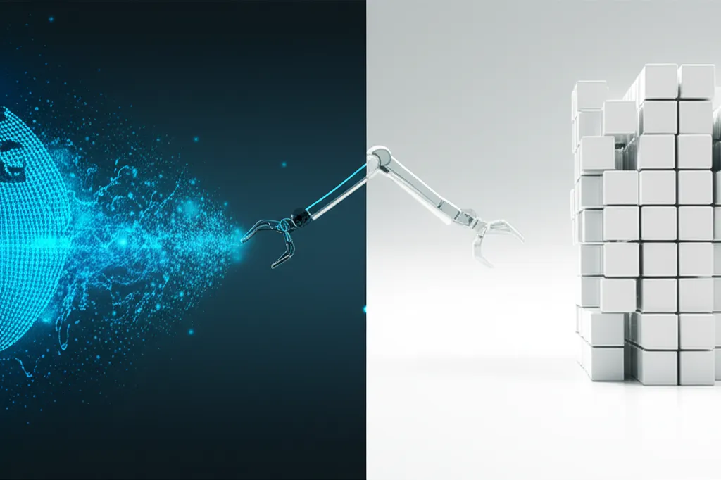 Концептуальное изображение, иллюстрирующее сравнение реального парсинга и готовых баз данных.