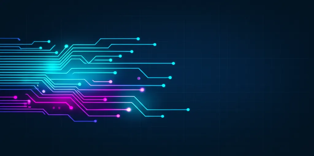 Абстрактная визуализация, иллюстрирующая стриминг больших потоков данных (big data ingestion) для парсинга в реальном времени.