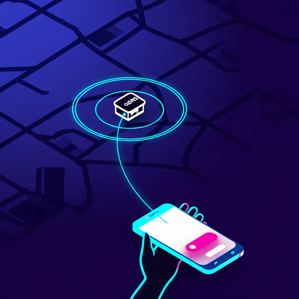 Абстрактная карта города с выделенной виртуальной границей, иллюстрирующая технология Geofencing геофенсинг.