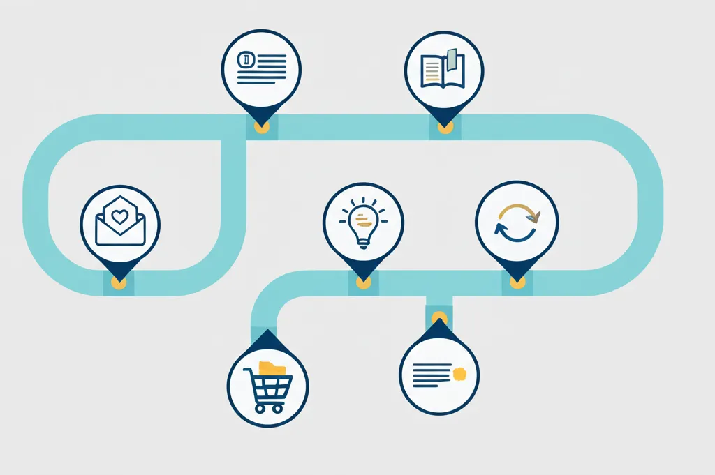 Схематичное изображение, иллюстрирующее разные типы капельных кампаний по электронной почте для онлайн-курсов.