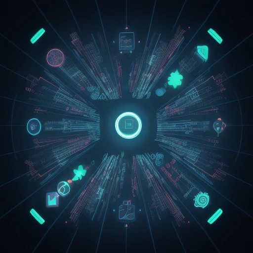 Визуализация Топ 30 инструментов big data для анализа данных в виде футуристической цифровой экосистемы и потоков данных