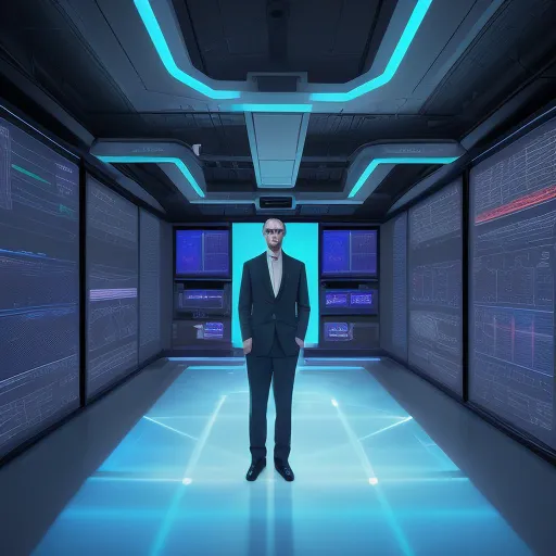 Сотрудник анализирует данные, используя Топ bi-инструментов: анализ горы данных в современном футуристичном офисе.