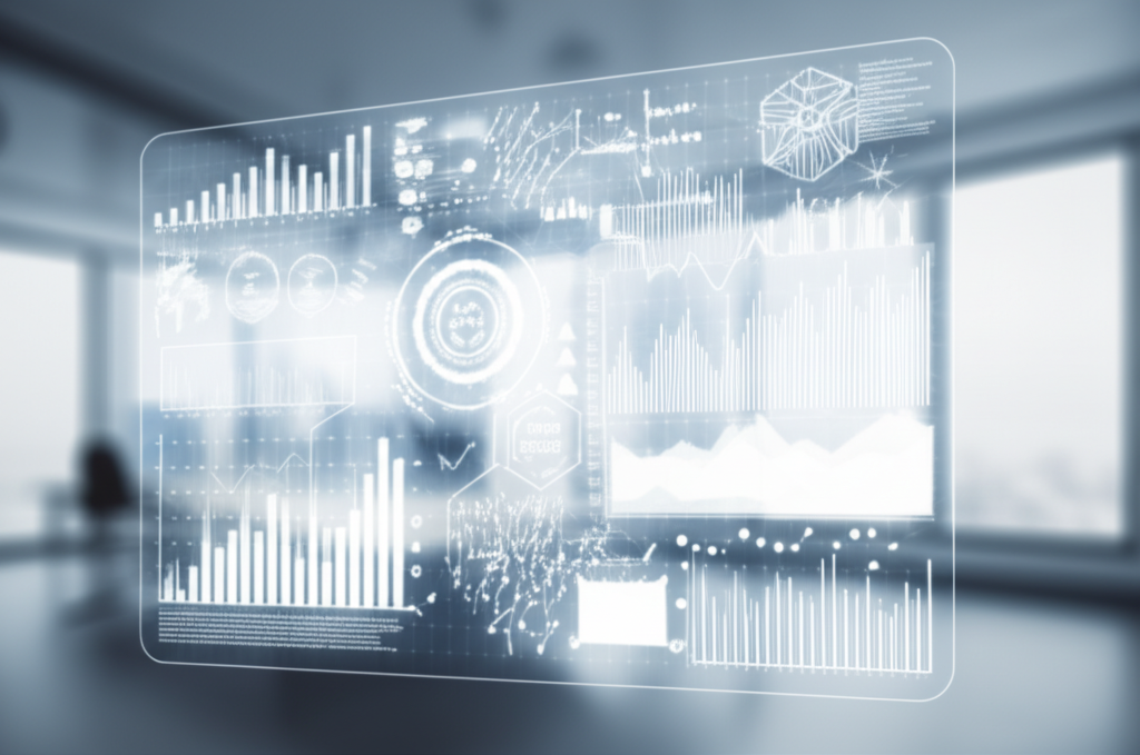 Инфографика, иллюстрирующая топ ии-инструментов для финансового сектора 2025 на фоне цифровых данных.