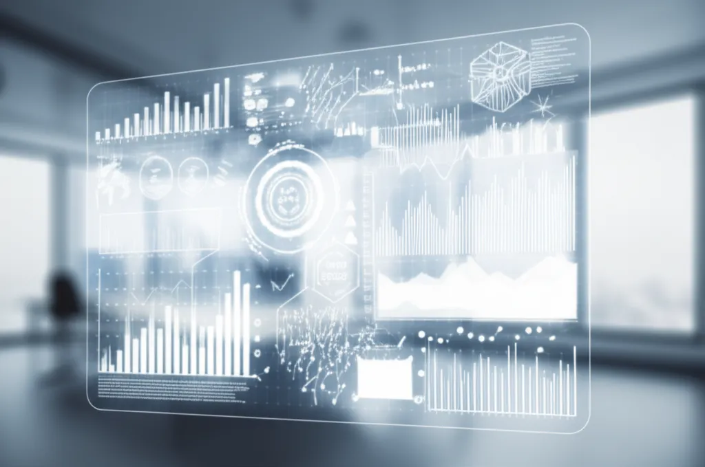 Инфографика, иллюстрирующая топ ии-инструментов для финансового сектора 2025 на фоне цифровых данных.