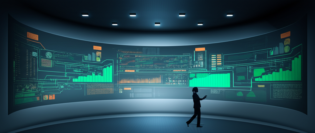 Инфографика, представляющая топ компаний по разработке ERP в США 2025 на фоне футуристичного интерфейса.