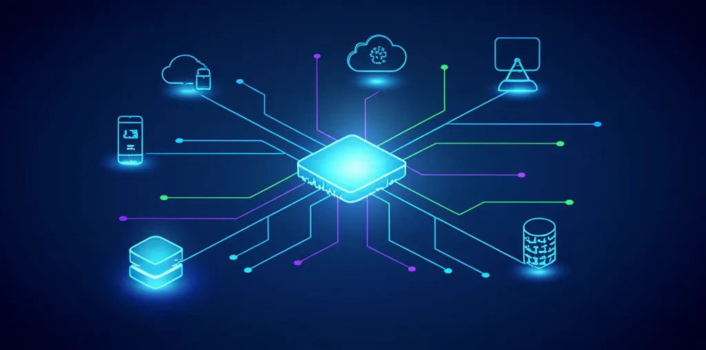 Ключевые тренды интеграции данных 2025: инфографика с потоками информации и облачными сервисами.