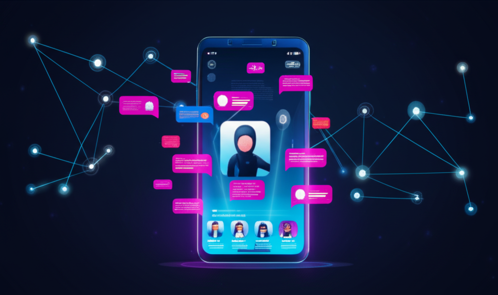 Абстрактная визуализация будущего SMM и ключевые тренды каналов соцсетей 2025.