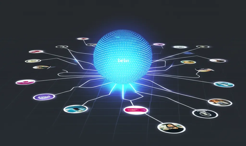 Футуристическая инфографика, иллюстрирующая тренды партнерского маркетинга 2025