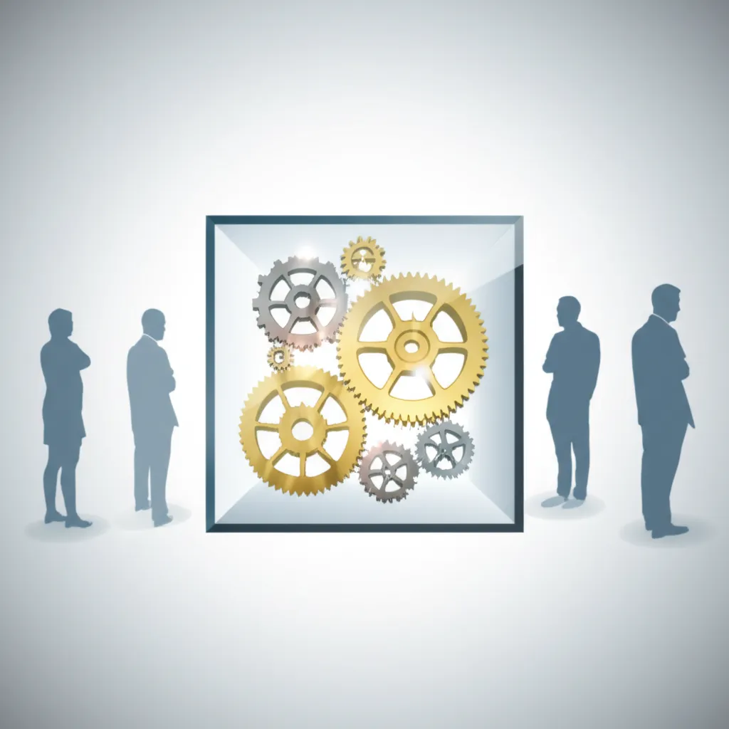 Светящийся куб, демонстрирующий ценность прозрачности для клиентов через видимый внутренний механизм.