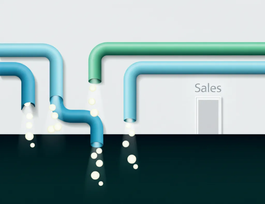 Инфографика, иллюстрирующая упущенные возможности генерации лидов в виде утечек из маркетинговой воронки.