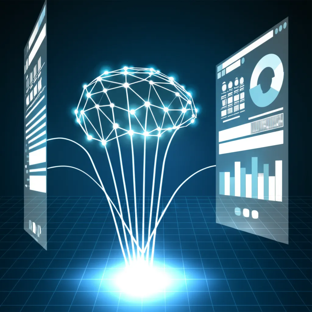 Абстрактное изображение, иллюстрирующее веб-скрапинг с ChatGPT в 2025, где нейросеть извлекает данные с веб-страницы.