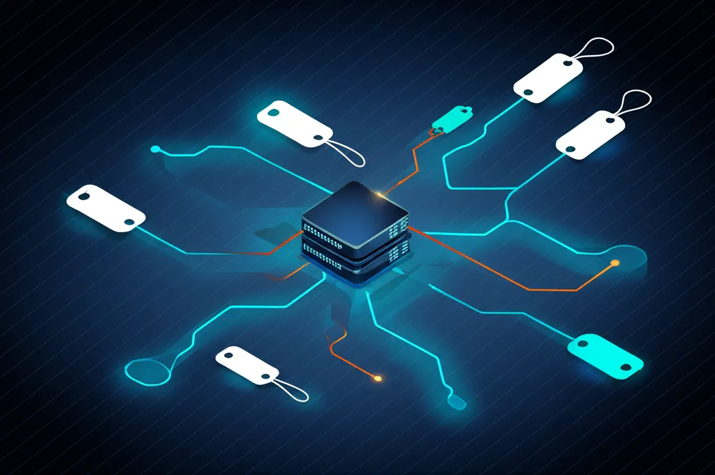 Абстрактная визуализация процесса веб-скрапинг цен с графиками и потоками данных.