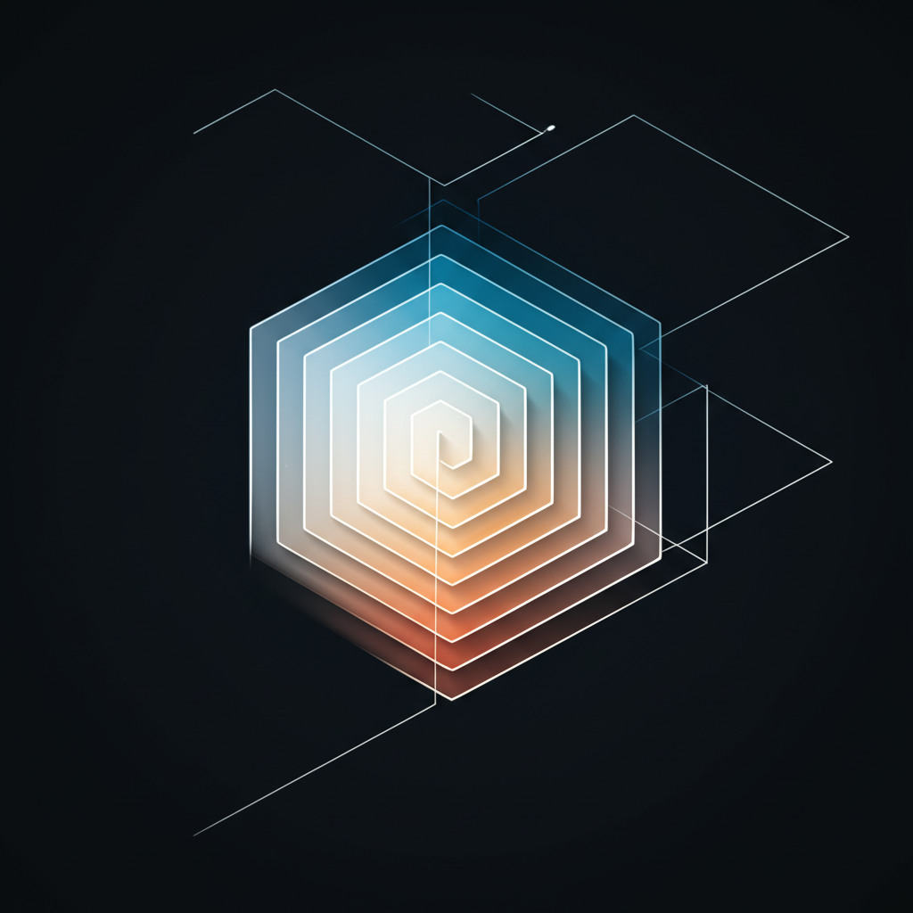 Абстрактная визуализация, где каждая новая версия датасета добавляет новый слой к ядру данных.