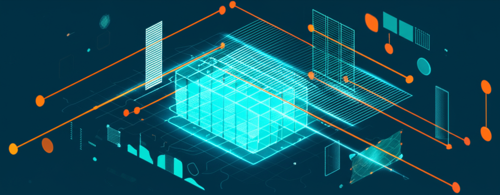 Абстрактная визуализация, показывающая разные виды датасетов для анализа данных.