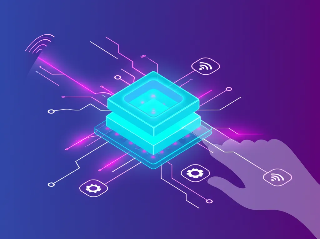 Визуальное представление про влияние цифровой трансформации: данные, автоматизация, связь как единая технологическая экосистема.