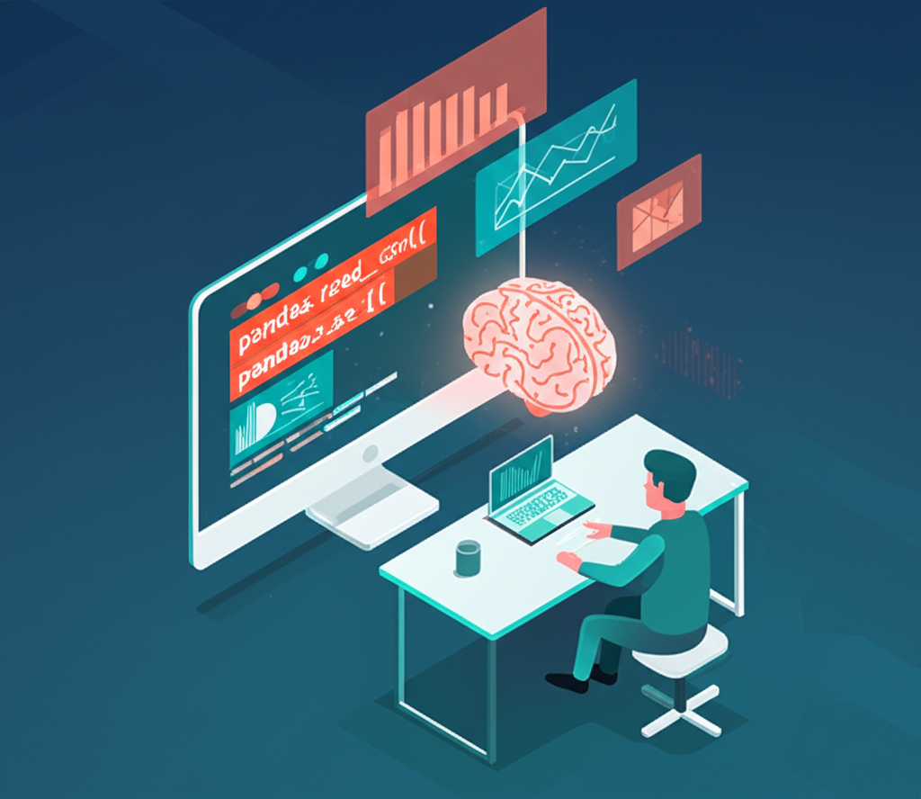 Специалист по данным загружаем датасет python с помощью библиотеки Pandas для анализа.