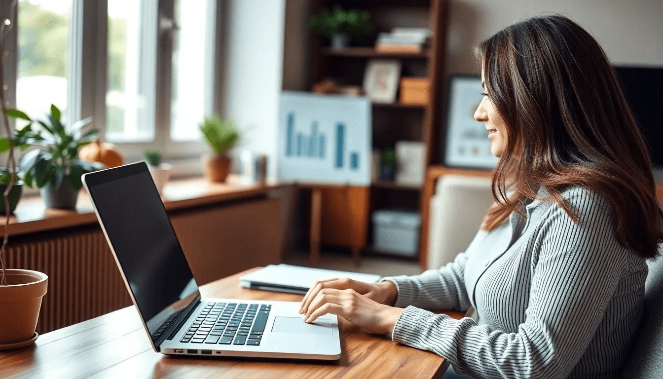 Девушка в офисе работает с CRM для бизнеса