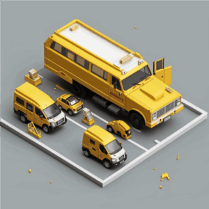 Изометрическая 3D иллюстрация автосервиса во Владивостоке с подъёмником для ремонта машин.