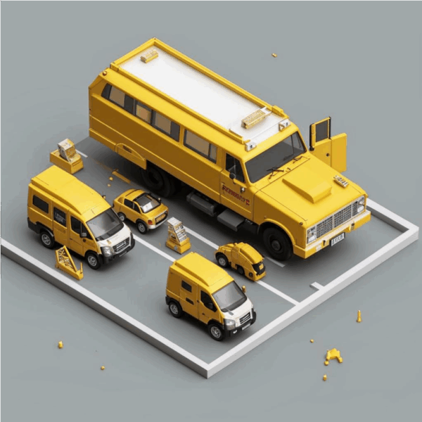 Изометрическая 3D иллюстрация автосервиса во Владивостоке с подъёмником для ремонта машин.